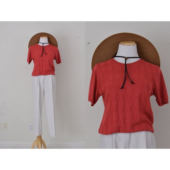 Vintage 80s Pullover Salmon Knit Top | size PL - Picture 1 of 10